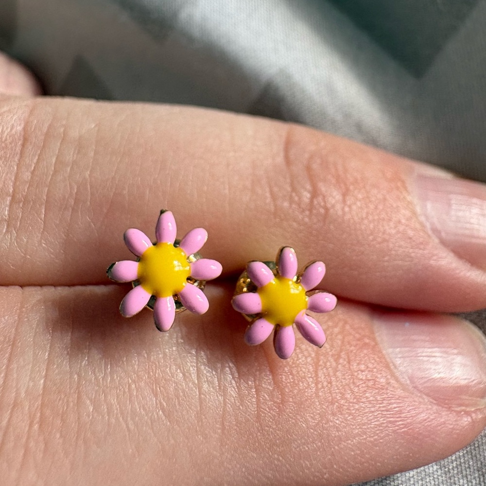 Gold Pink Daisy Studs